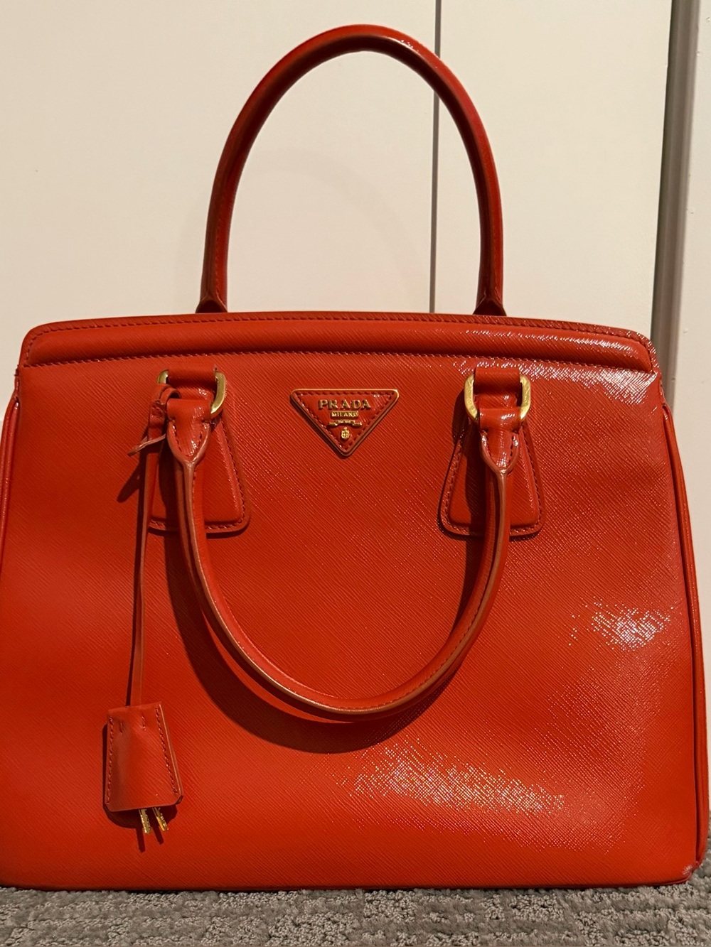 Prada Red/orange  Medium Saffiano Leather Top-Handle Bag